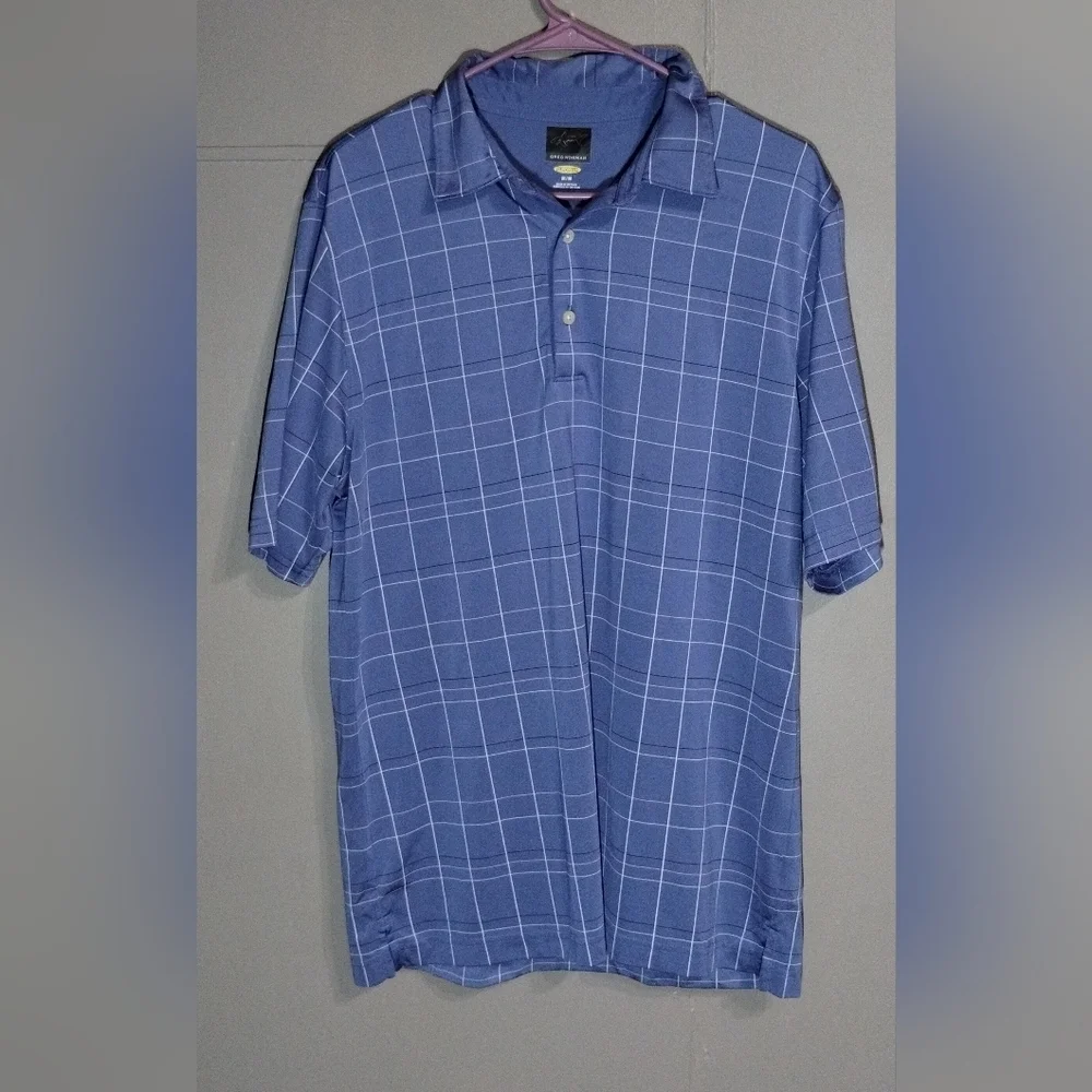 Greg Norman Men's Blue Checkered Shirt Size (M)